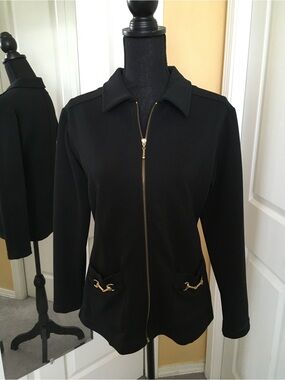Liz Claiborne Black Zip-Front Jacket with Gold Accents